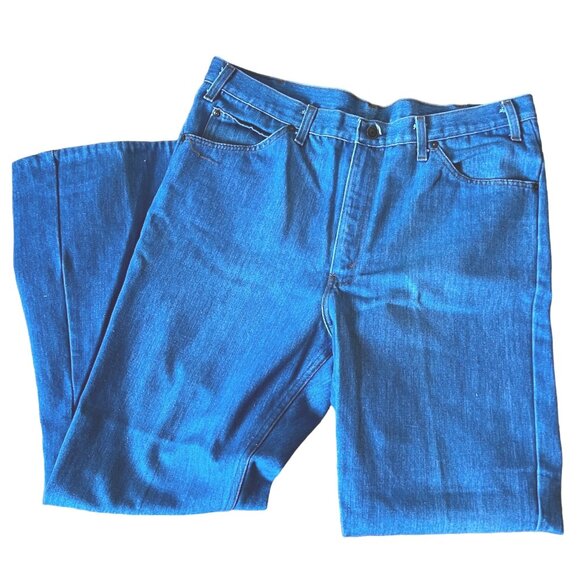Vintage Denim Jeans High Waisted Mens Sz 38/34 Solid Bold Blue Denim - Picture 1 of 4
